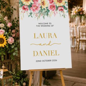 Sunflower and Pink Peony Wedding Sign