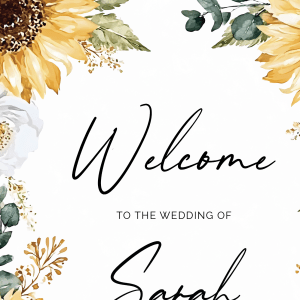 sunflower and white roses wedding board