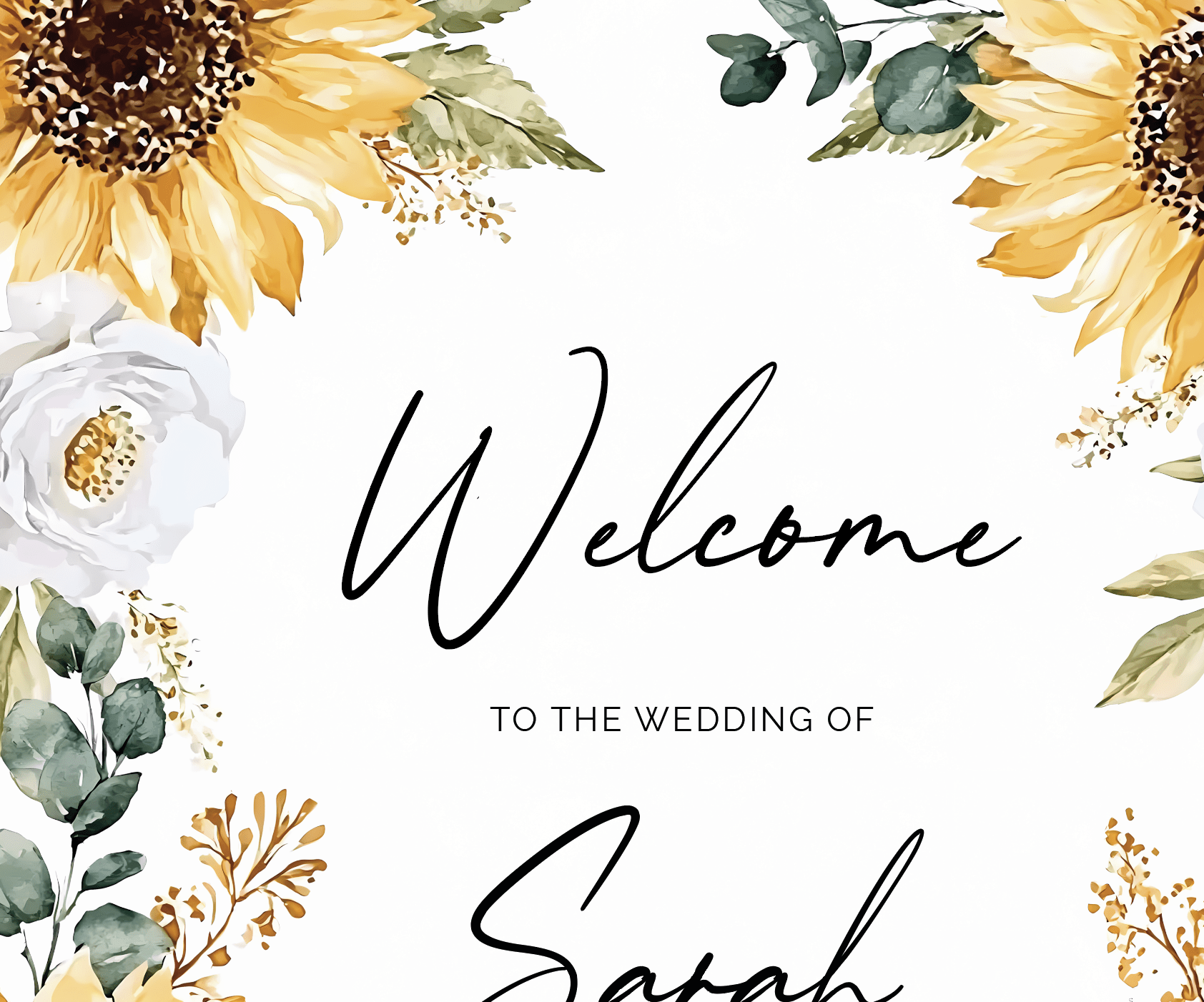 sunflower and white roses wedding board
