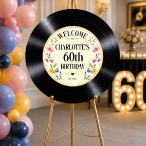 Elegant Vinyl Record 60th Birthday Party Sign
