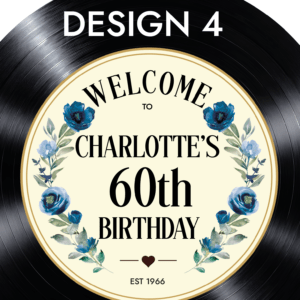 Elegant Vinyl Record 60th Birthday Party Sign - BLUE