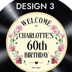 Elegant Vinyl Record 60th Birthday Party Sign - PINK
