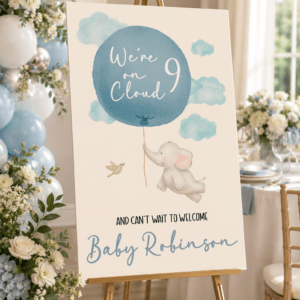 On Cloud 9 Blue Baby Shower Welcome Sign