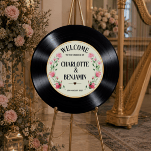 Pink Floral Vinyl Record Welcome Sign