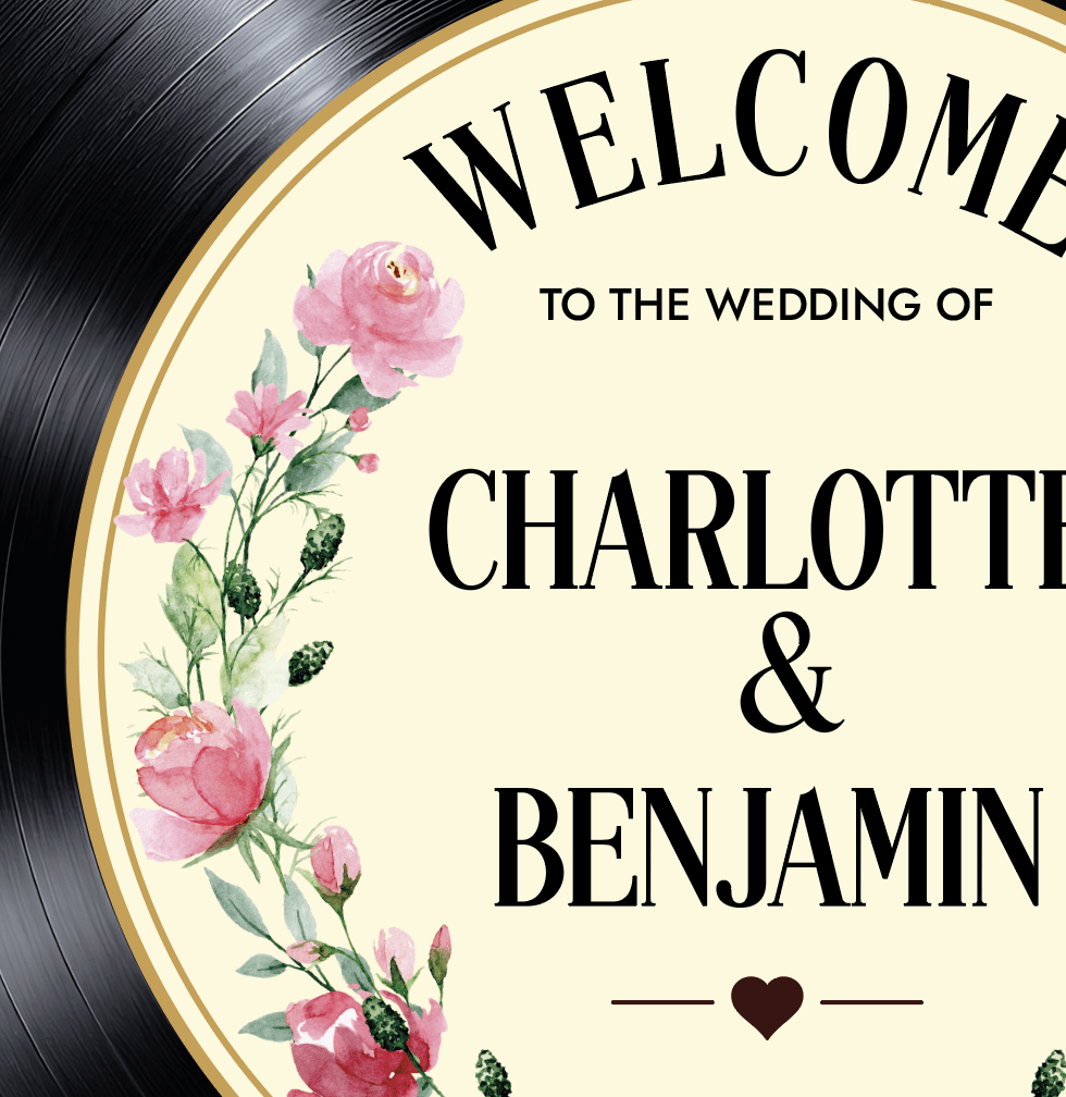 Pink Floral Vinyl Record Welcome Sign | Personalised Wedding Record - Image 2