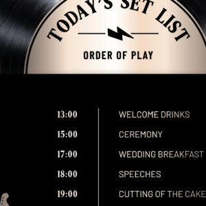 Rock Themed Vinyl Record Order Of Events board