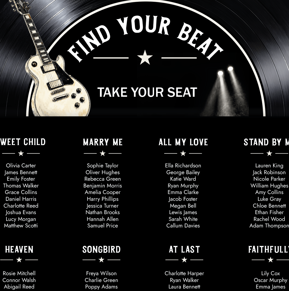 Rock Vinyl Record Seating Chart sign