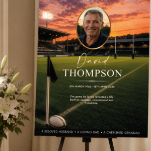 Rugby funeral memorial board