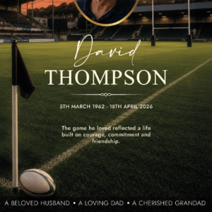 Rugby funeral memorial tribute board