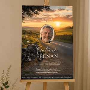 motorbike funeral tribute sign