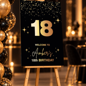Black and Gold 18th Birthday Sign