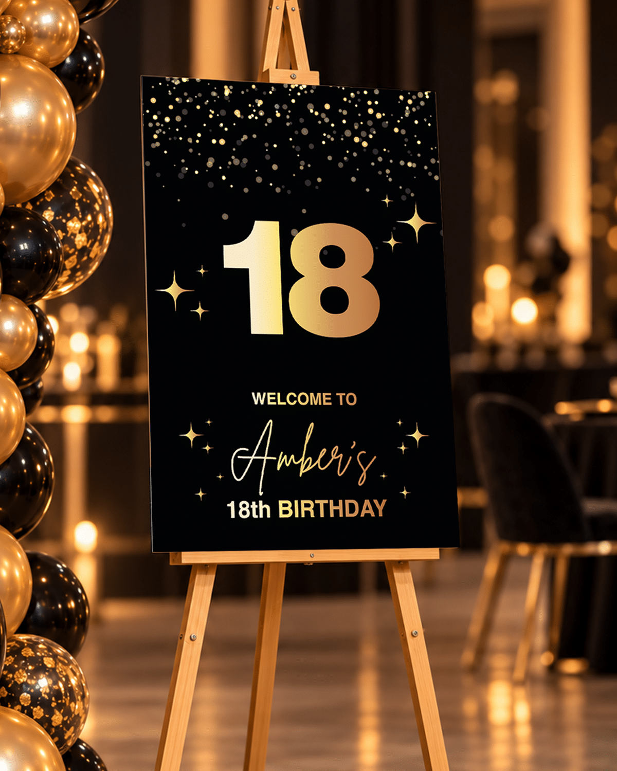 Black and Gold 18th Birthday Sign