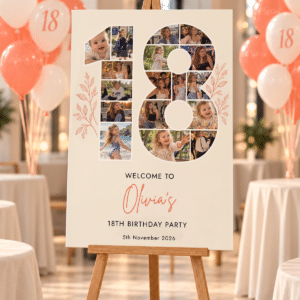 18th Birthday Photo Board with Personalised Name & Date