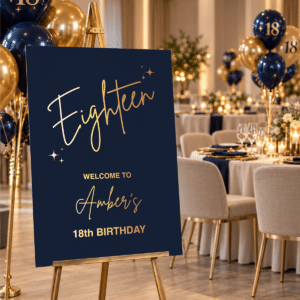 Navy Blue and Gold 18th Birthday Sign