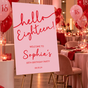 Personalised Pink 18th Birthday Sign - Hello Eighteen